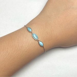 925 Dainty 3 Hand Shaped Six Sided Hexagon Natural Larimar Bracelet